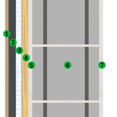 Applicazione in partizioni verticali: controparete lastra di gesso + riflettente, muratura cls